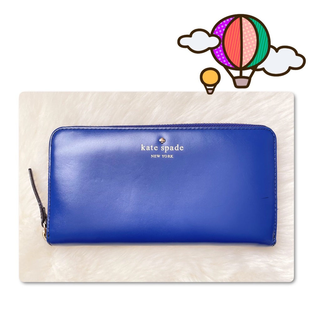 Kate Spade ♠️ Royal Blue Leather Zip-Around Wallet
